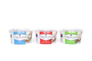 Treeline Cheese is made from cultured cashew nuts and other natural ingredients and is available in three flavors: Plain, Chive & Onion and Strawberry.
